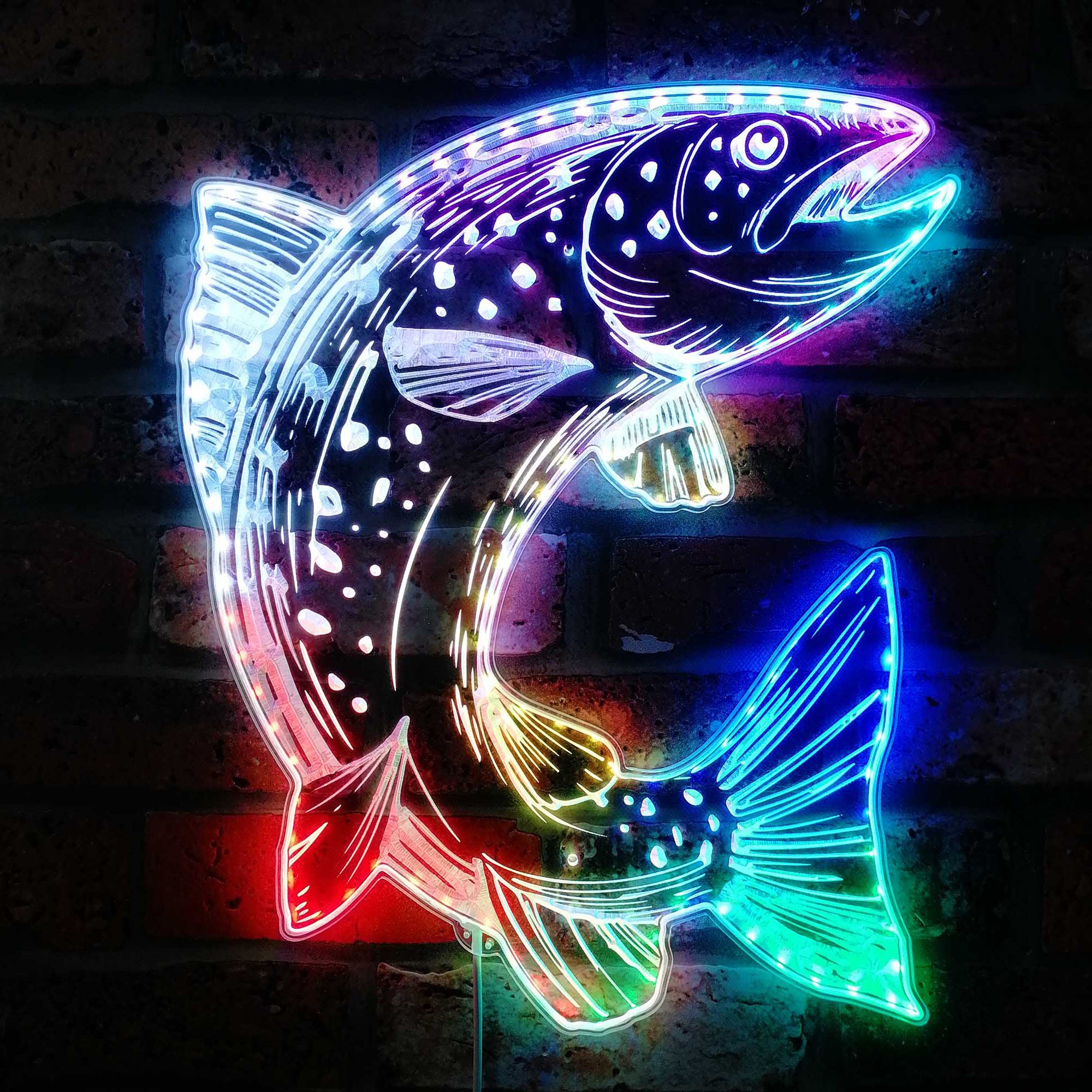 Glam Fish Trout Fish Fly Fishing RGB Dynamic Glam LED Sign - Cut-to-edge Shape ...