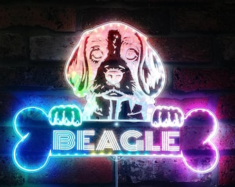 Letrero LED Beagle RGB dinámico y glamuroso con nombre personalizado - Forma recortada - Decoración de pared 3D inteligente - Multicolor - st06-fnd-p0067-tm