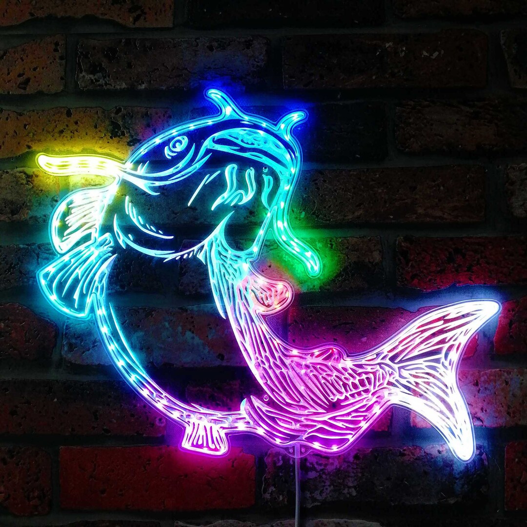 Black Catfish Fishing RGB Dynamic Glam LED Sign - Cut-to-edge Shape ...