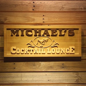 wpa0172 Name Personalized COCKTAIL LOUNGE Glass Lady Bar Pub Wood Engraved Wooden Sign