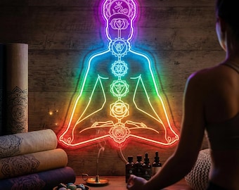 Letrero de neón de yoga de 7 chakras para decoración de pared, sala de meditación, luz LED, arte espiritual zen para estudio de yoga, gimnasio en casa, dormitorio, estética fnd-i0147