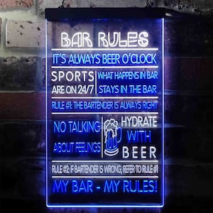 My Bar My Rules Man Cave Home Bar Beer DÃ©cor Dual Color LED Neon Sign st6-i3414