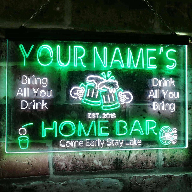 Green and White ADVPRO Home Bar Led Neon Sign