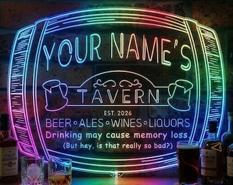 Personalized Tavern LED Neon Sign Custom Name Bar Decor Est Year Wall Art Beer Pub Signage Man Cave Gift fnd-px2-tm-c