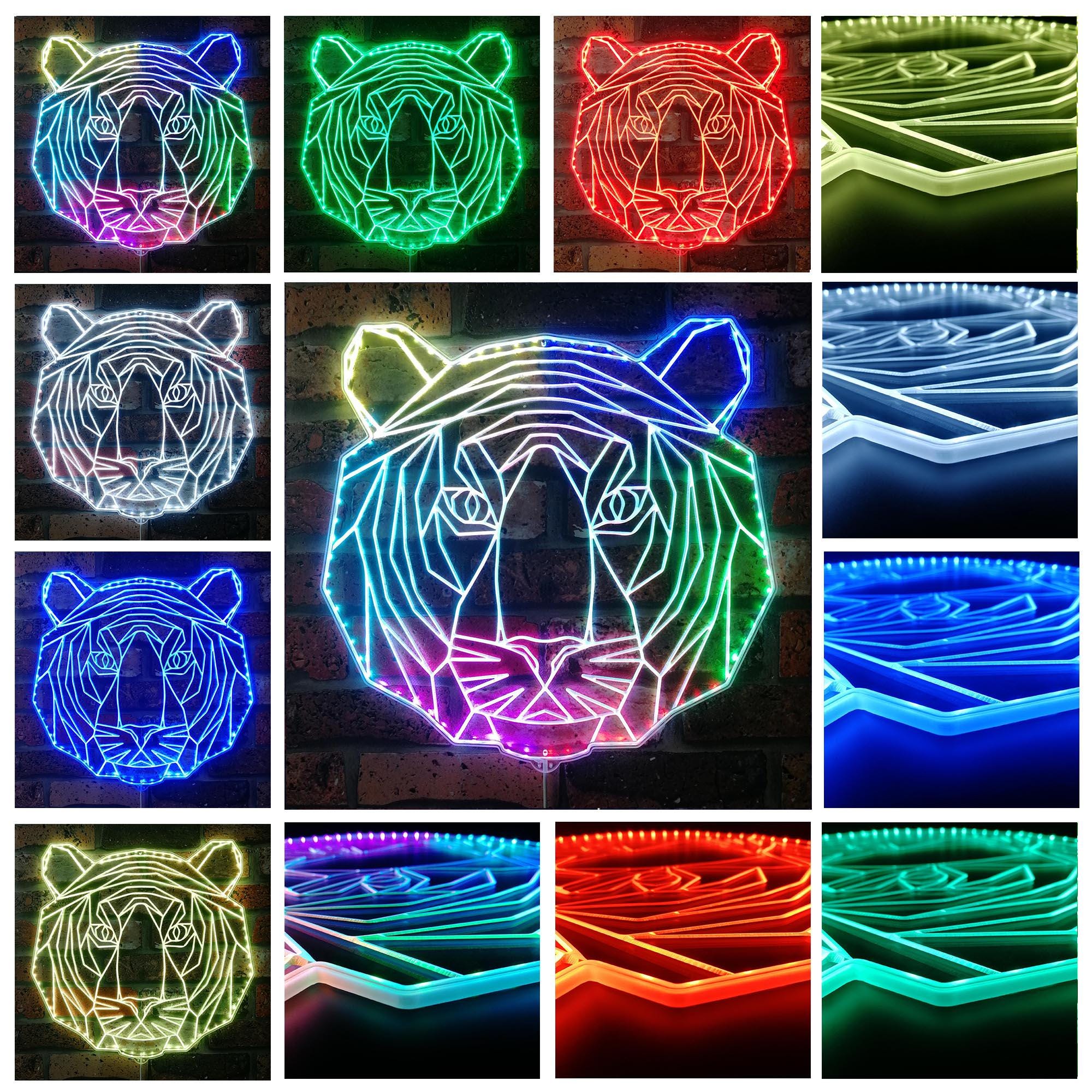 Rgb Tiger Tiger Head Geometric RGB Dynamic Glam LED Sign - Cut-to-edge Shape ...