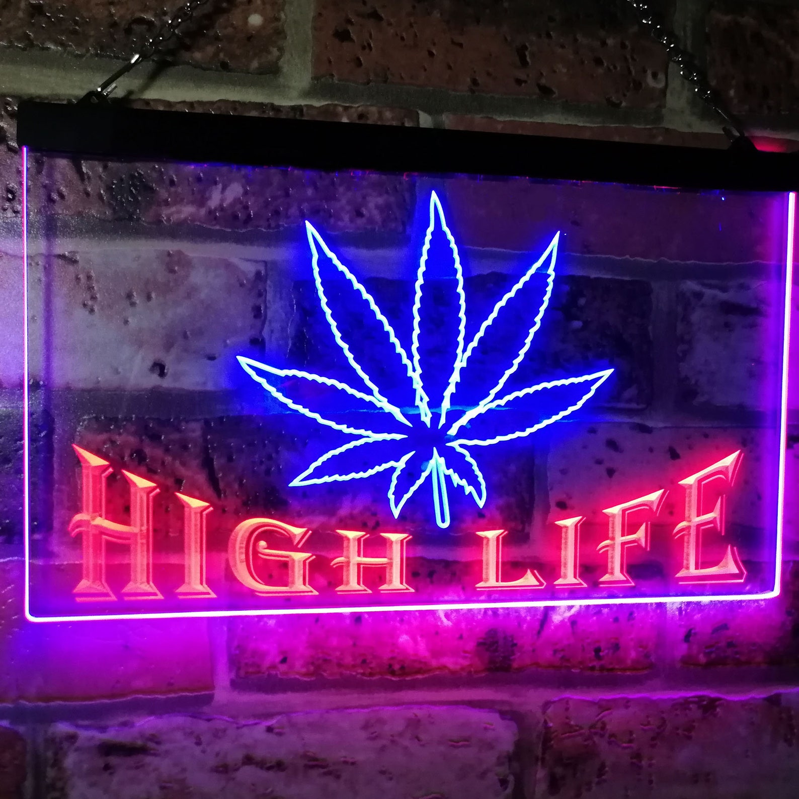 Marijuana Hemp Leaf High Life Dual Color LED Neon Sign - Etsy