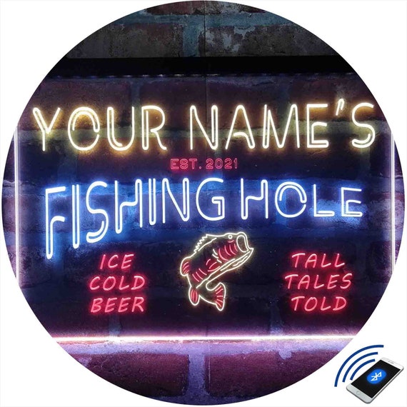 Personalized Fishing Hole Home Bar Tri-color LED Neon Light Sign