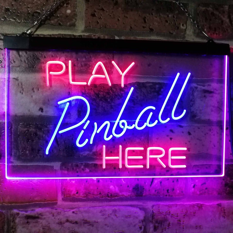Pinball Room Play Here Display Game Man Cave Decor Dual Color Red & Blue