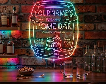 Personalized Home Bar LED Neon Sign Custom Name Barrel Decor Beer Mug Wall Art Established Date Man Cave Gift fnd-p11f-tm-c
