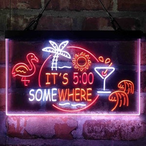 It&#39;s 5 pm Somewhere Bar Beer Cocktails Tri-color Led Neon Sign st9-i2090