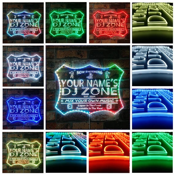 ADVPRO Personalisierte LED Neonleuchte - DJ Zone Musik Bar Schild In Grün & Blau, 30x21 Cm