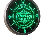 Name Personalized Custom Cold Beer Ale Vintage Bar Neon Sign LED Wall Clock ncqs-tm