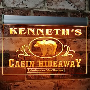 Cabin Hideaway Bear Custom Personalized Name Neon Sign st3-x0017-tm