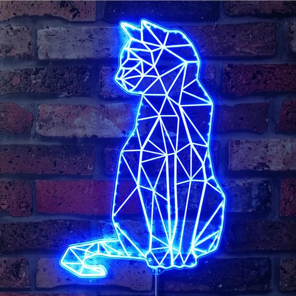 Cat Kitten Geometric RGB Dynamic Glam LED Sign - Cut-to-Edge Shape - Smart 3D Wall Decoration - Multicolor - st06-fnd-i0292-c
