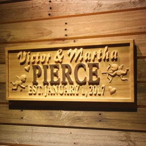 wpa0250 Personalized Custom Wedding Family Sign Surname Name Love Angel Home Décor Housewarming Gift 5 Year Anniversary Gift Wooden Signs