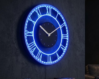 Relógio de parede com letreiro de neon Big Ben Roman iluminado nas bordas, estilo bar/cervejaria, com luz noturna de LED (cnc2003)