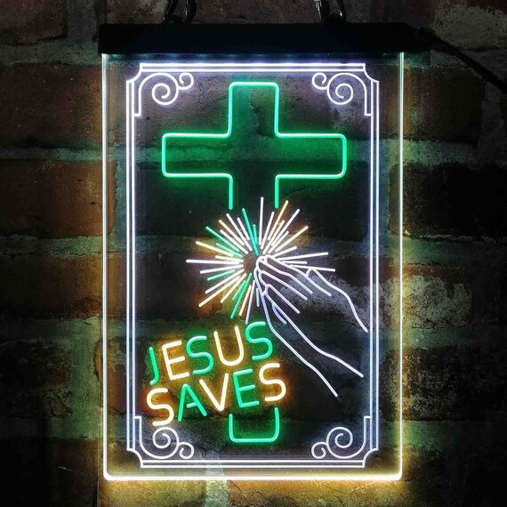 Jesus Saves Cross Pray Hand Tri-color Led Neon Sign St9-i3140