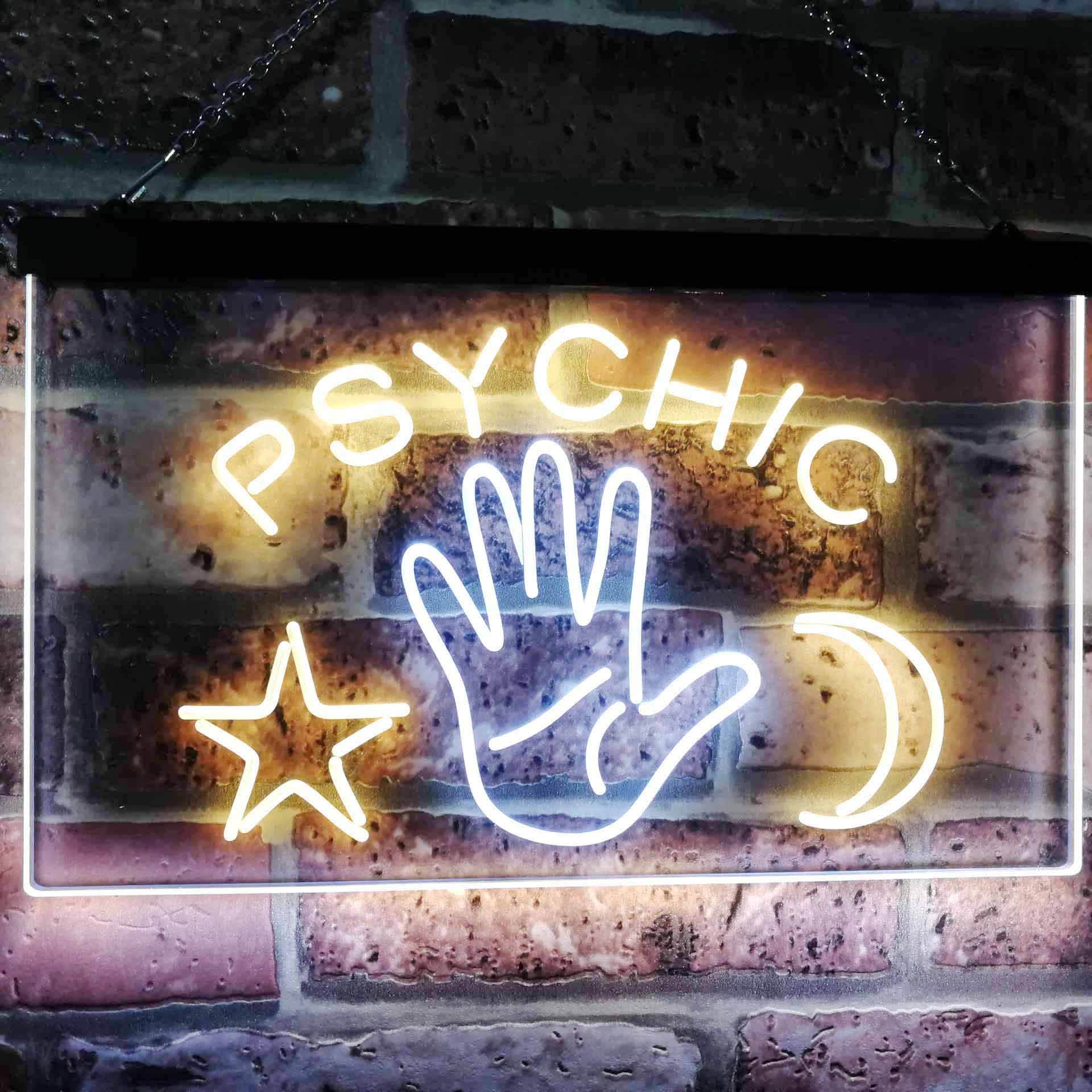 ADVPRO LED Neonzeichen 'Psychic Reader' – 40x30 Cm, Dualfarbig Weiß & Violett, 3 Watt, Mit Kabel Und Schalter