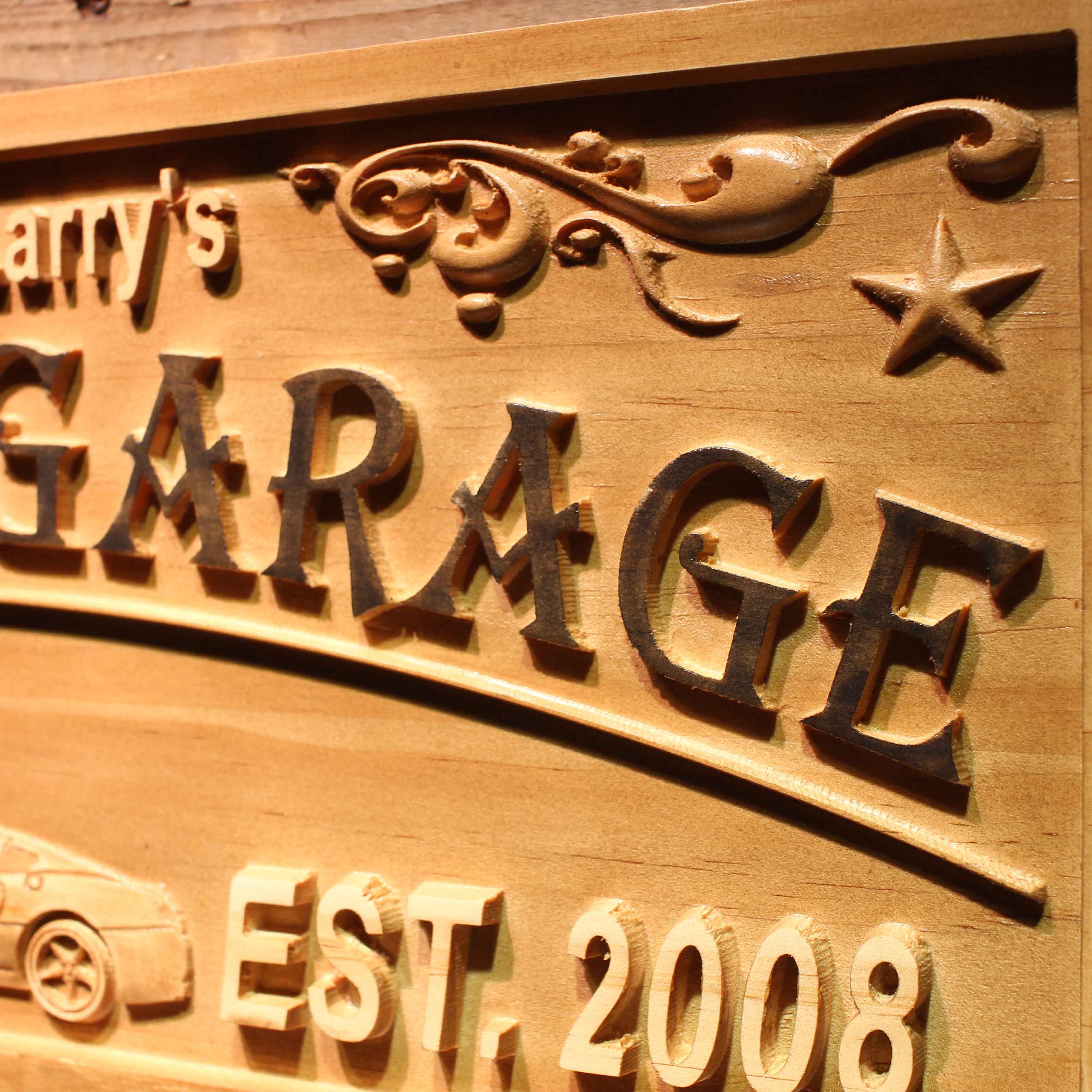 wpa0405 MUSCLE CAR GARAGE Name Personalized with Est Year Wood Engraved Wooden Sign