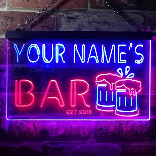 Personalized Your Name Bar Neon Signs Beer Mugs Led Neon Light Etsy