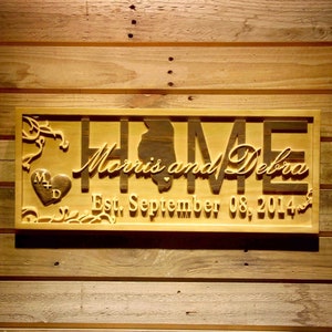 wpa0498 Nom personnalisé Carte d’État Prénom Nom établi Date anniversaire Cadeaux Maison Réchauffement Cadeau Bois Gravé Signe en bois