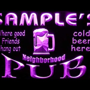 Nom personnalisé personnalisé quartier pub bar bière néon enseigne st3-pg-tm