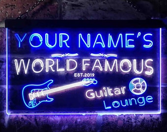 Personalized Your Name Est Year Theme Guitar Room Music Room Dual Color LED Neon Sign st6-pf1-tm