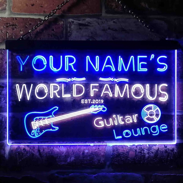 Personalized Your Name Est Year Theme Guitar Room Music Room Dual Color LED Neon Sign st6-pf1-tm