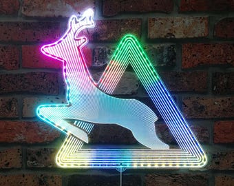 鹿の横断に注意 Xing RGB ダイナミック グラム LED サイン - カット