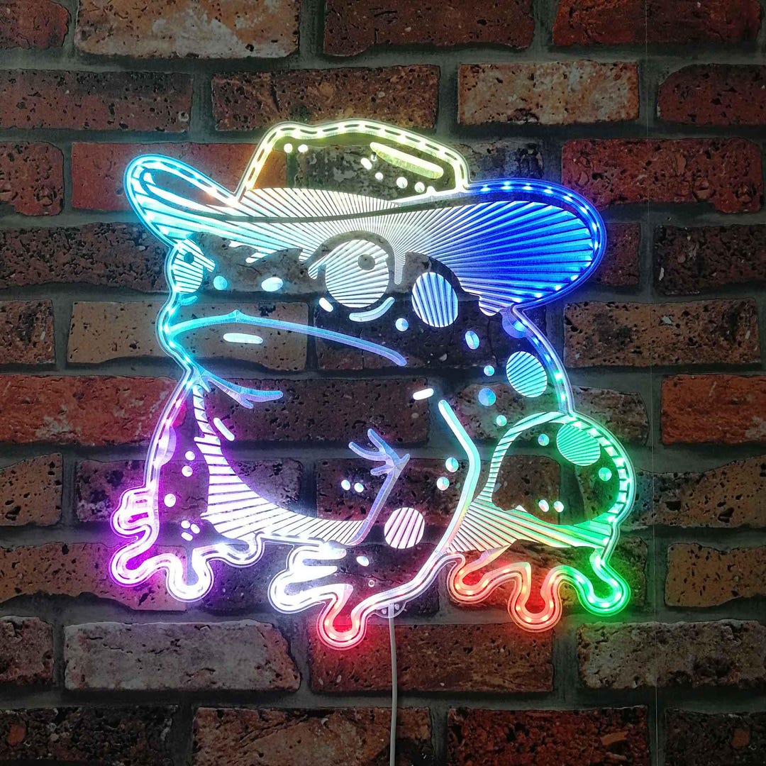 Cowboy Frog Neon Sign - Led Toad Wall Decor, Western Bullfrog Light ...