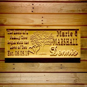 wpa0500 Name Personalized Family Tree Love Heart Last First Names Est. Date Wood Engraved Wooden Sign