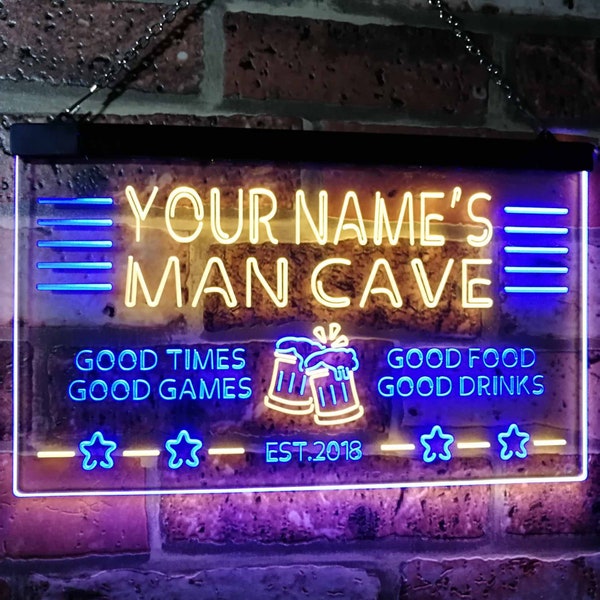 Personnalisez votre nom Man Cave Bar Beer Année de fondation Enseigne néon LED bicolore st6-x0012a-tm