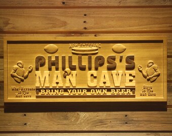 wpa0072 Name Personalized American Football Man Cave Game Room Sport Bar Beer 3D Engraved Wooden Sign