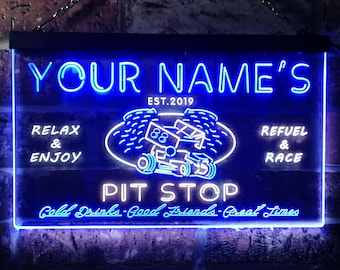 Personalized Your Name Est Year Theme Pit Stop Game Room Garage Dual Color LED Neon Sign st6-pu1-tm