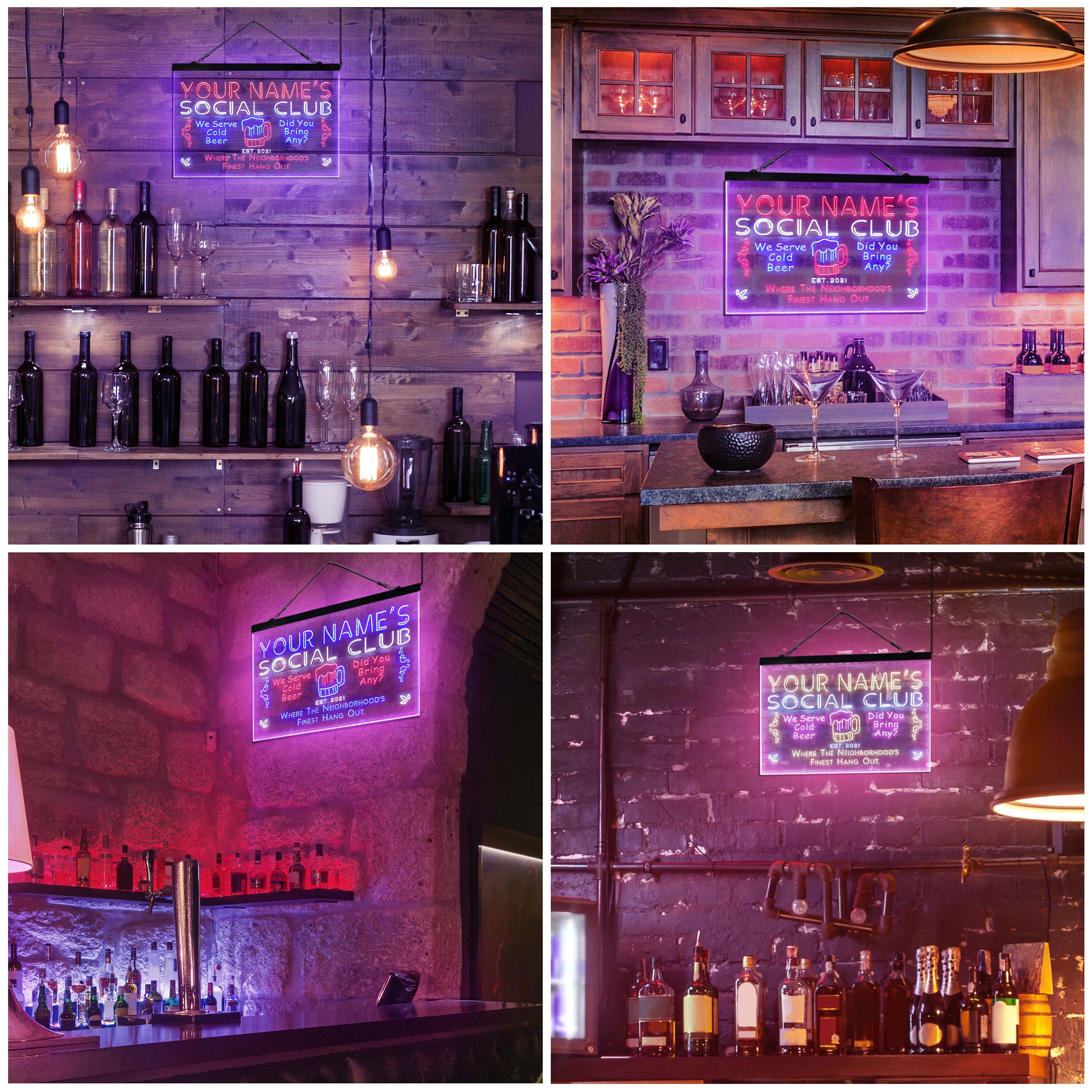 Personalized Social Club Hang Out Bar Home Bar Tricolor LED Etsy