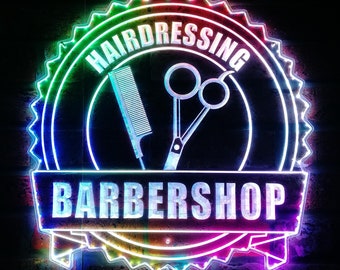 Hairdressing Barbershop Hair Cut RGB Dynamic Glam LED Sign - Cut-to-Edge Shape - Smart 3D Wall Decoration - Multicolor - st06-fnd-i0098-c