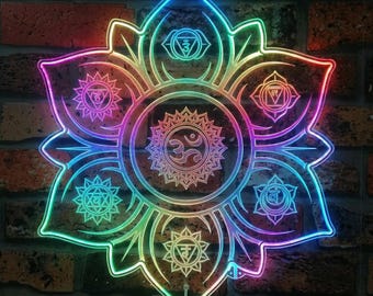 Seven Chakras Lotus Flower LED Neon Sign Multicolor Mandala Wall Decor for Meditation Room and Yoga Studio fnd-i0130