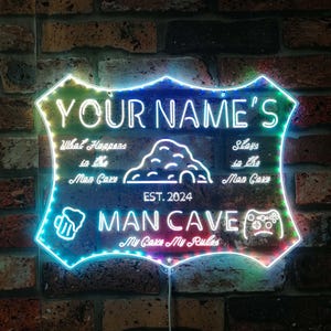 Letrero de neón LED de dos colores personalizado con nombre personalizado para barra de juegos Man Cave con año de creación st6-pb1-tm