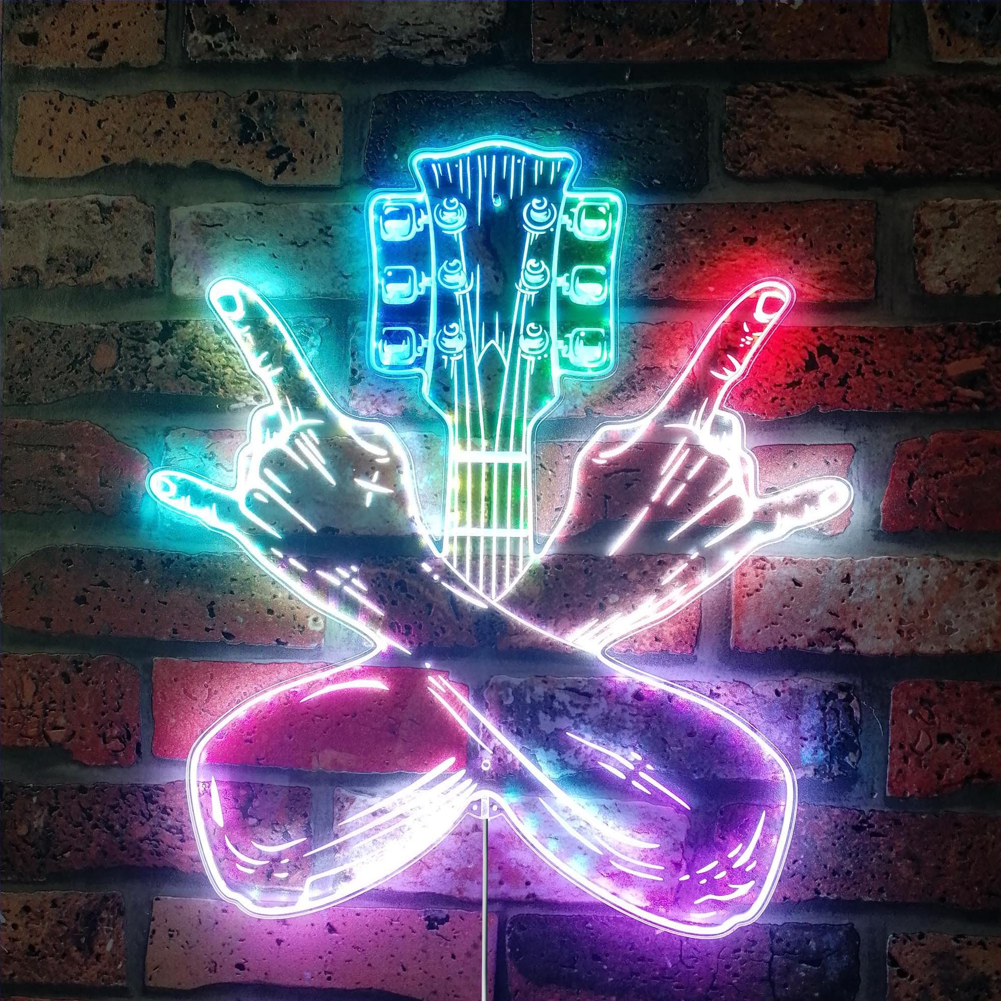 Guitar Rock n Roll Hand Rock Pop RGB Dynamic Glam LED Sign - Cut-to-Edge Shape - Smart 3D Wall Decoration - Multicolor st06-fnd-i0025-c