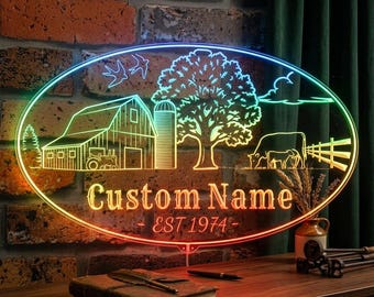 Custom Farm House LED Neon Sign Personalized Family Name Barn Tractor Silo Wall Decor Ranch Housewarming Gift fnd-p0086-tm-c