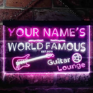 White and Purple ADVPRO Guitar Lounge Led Neon Sign