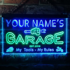 Personalized Your Name Est Year Theme Garage Man Cave Deco Dual Color LED Neon Sign st6-pp1-tm