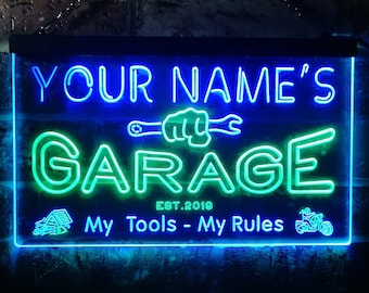 Personalized Your Name Est Year Theme Garage Man Cave Deco Dual Color LED Neon Sign st6-pp1-tm