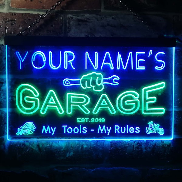 Personalized Your Name Est Year Theme Garage Man Cave Deco Dual Color LED Neon Sign st6-pp1-tm