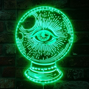 Insegna LED Glam dinamica RGB Crystal Ball Eye di Fortune Teller - Forma tagliata su bordo - Decorazione da parete 3D intelligente - Multicolor - st06-fnd-i0206-c