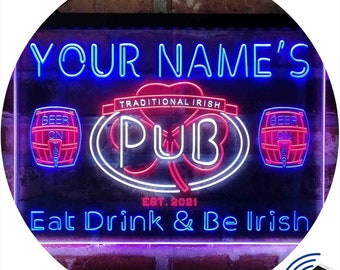 Personalized Irish Pub Home Bar Tri-Color LED Neon Light Sign,a Unique 3D Engraved Art Decor | Customize Name Date Text Man Cave  st9-pa1-tm