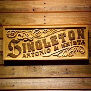 wpa0344 Fancy Design Family Name First Names Personalized Established Year Wedding Gift 3D Wood Engraved Wooden Sign