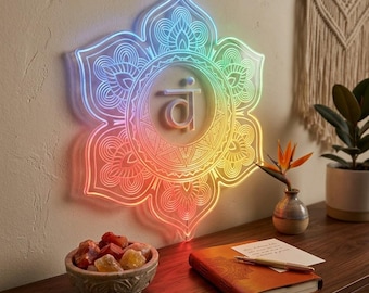 Letrero de neón LED Mandala Sacro Chakra Decoración de pared para estudio de yoga Arte de meditación RGB Geometría sagrada Luz fnd-i0386
