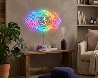 Letrero de neón LED Mandala Om Chakra del Tercer Ojo Arcoíris / Decoración de pared espiritual personalizada Arte para estudio de yoga y meditación fnd-i0381