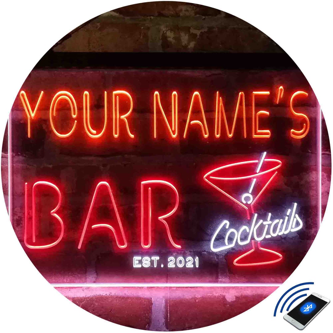 Personalized Cocktail Glass Home Bar Tri-color LED Neon Light Sign, a ...